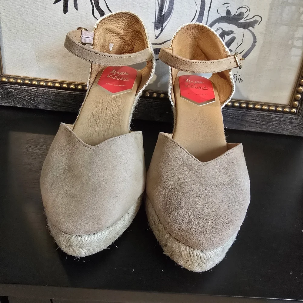 Maria Victoria Women's Espadrilles Wedges Made In Spain Tan Size 37 - Picture 4 of 7